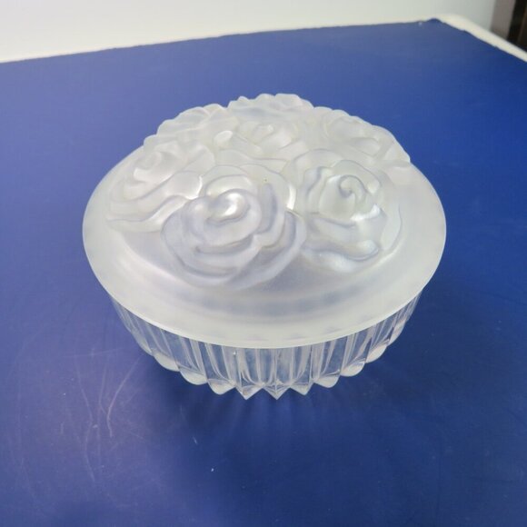Rose floral lead crystal glass dish with lid Bohemia Vanity Dish - Picture 8 of 16